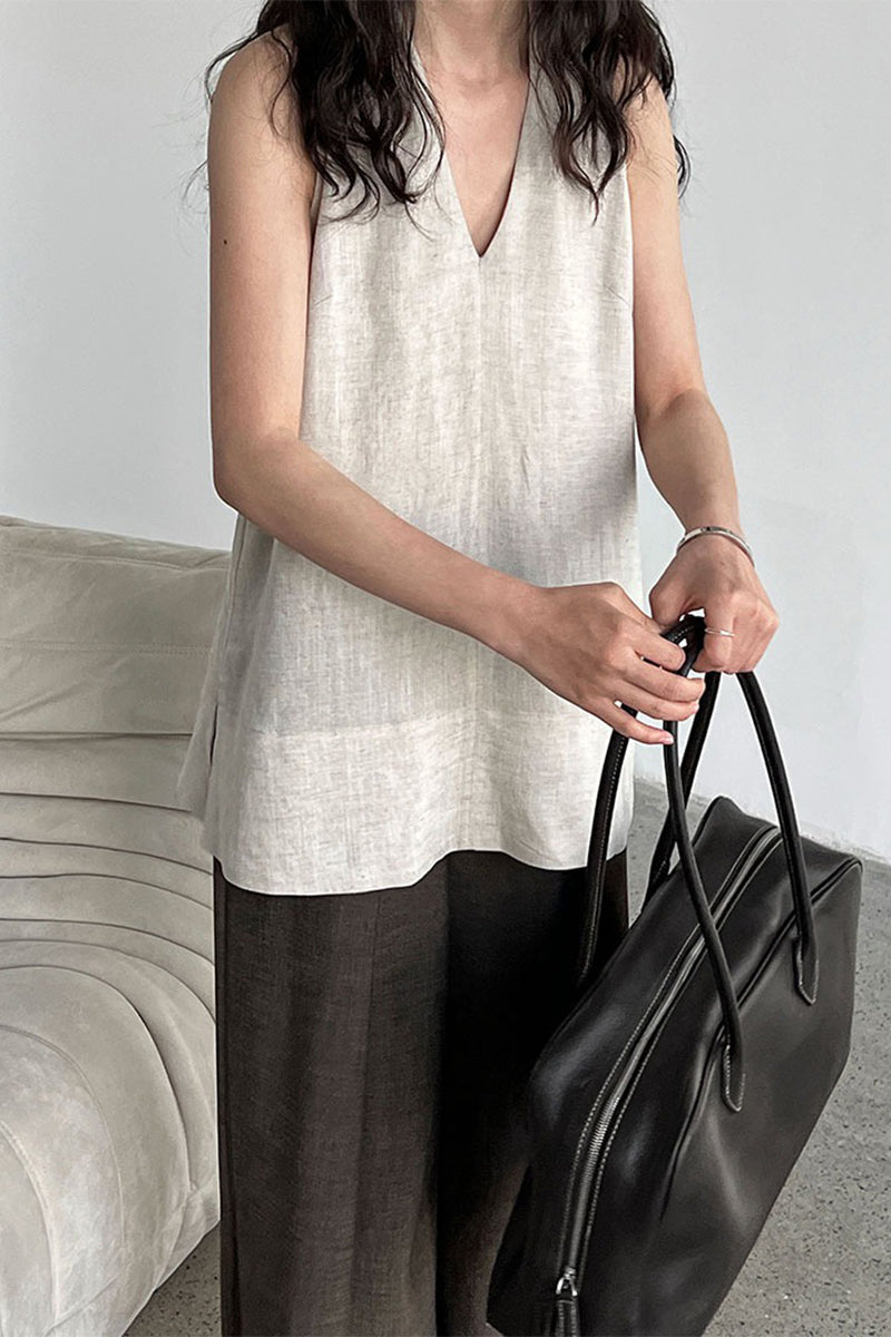 Linen Blend V Neck Halter Top