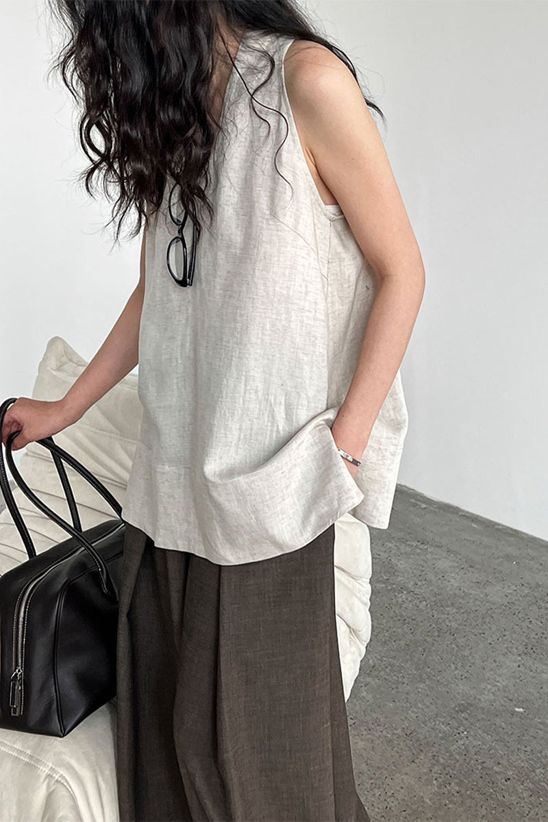 Linen Blend V Neck Halter Top