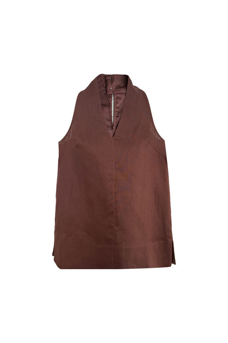 Linen Blend V Neck Halter Top