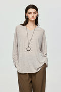 Linen-Blend V-Neck Long-Sleeve Tee