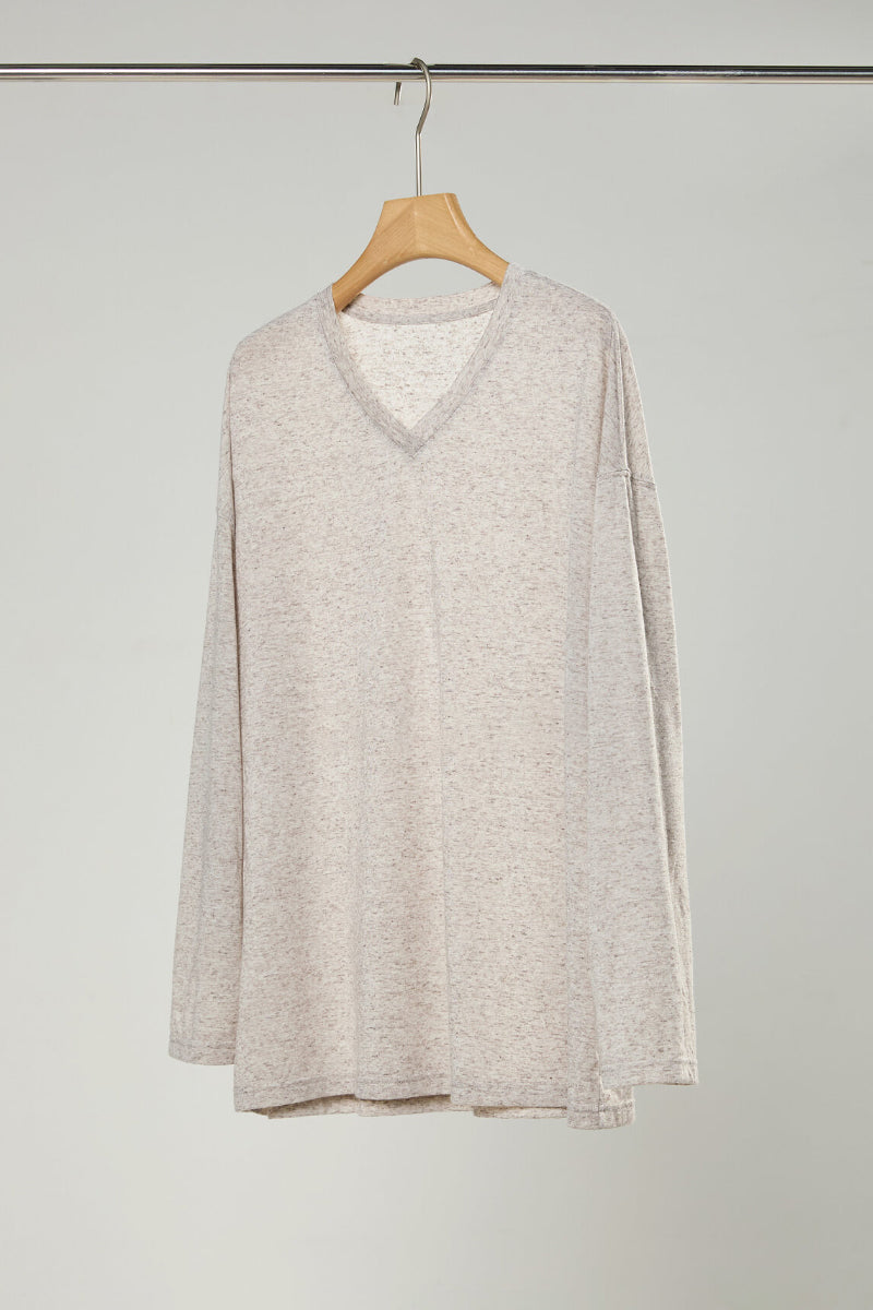Linen-Blend V-Neck Long-Sleeve Tee