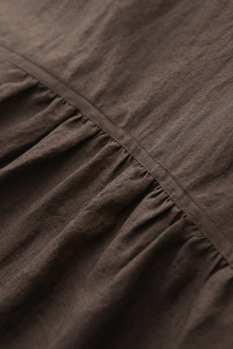 Linen-Silk Dolman Sleeve Babydoll Top in Brown