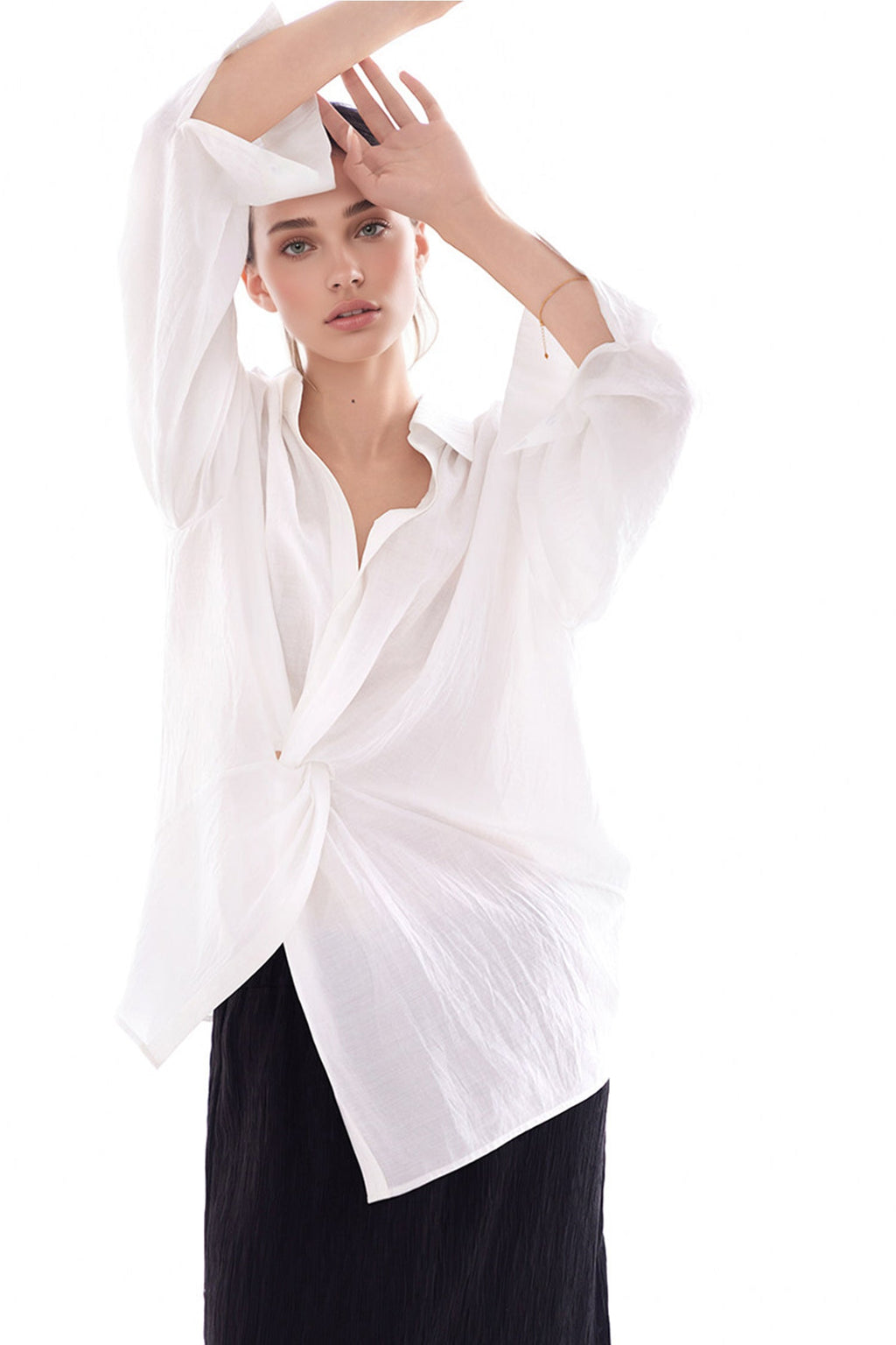 Long Sleeve Sunscreen Tencel Shirt With French Twist