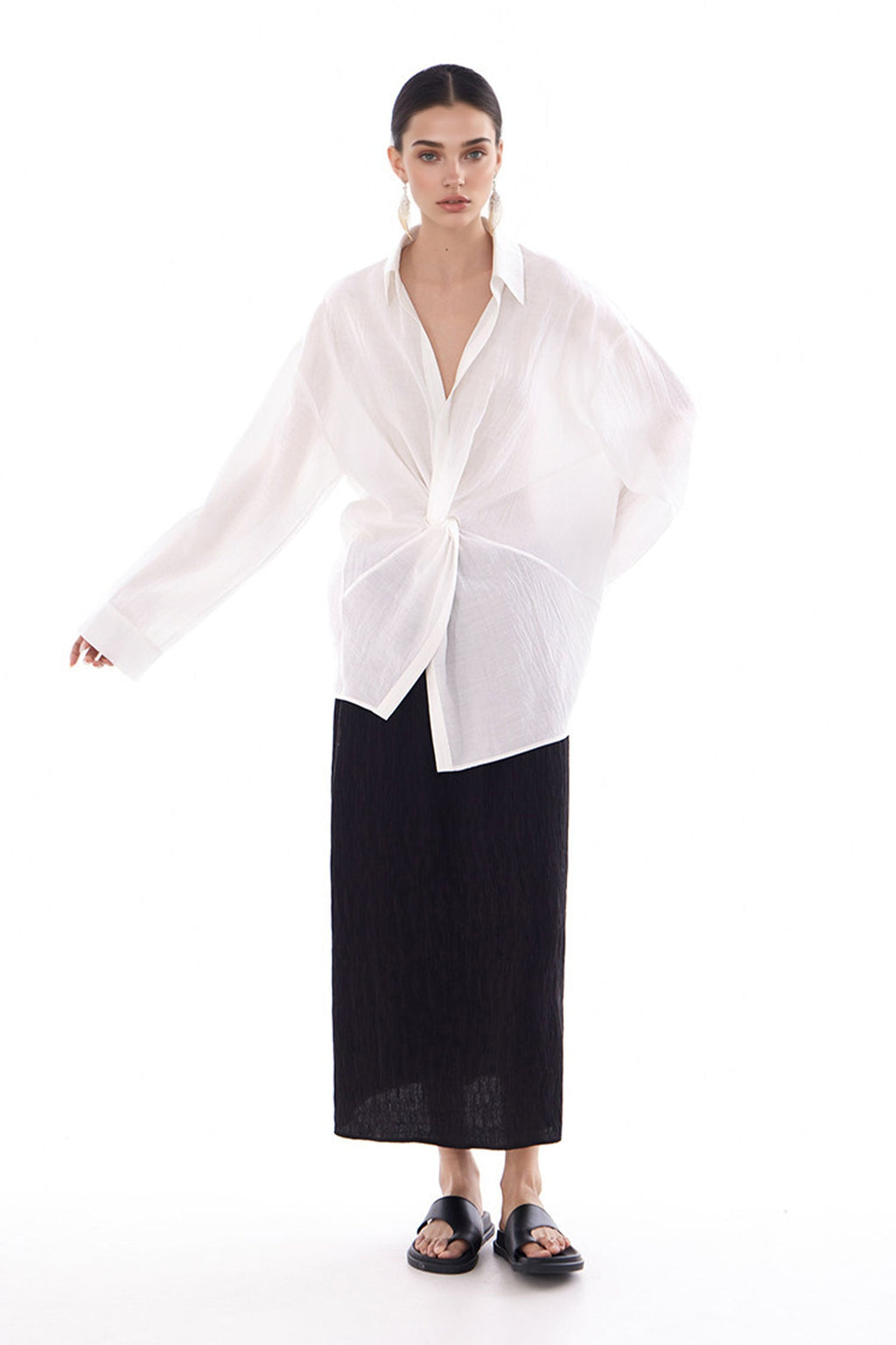 Long Sleeve Sunscreen Tencel Shirt With French Twist
