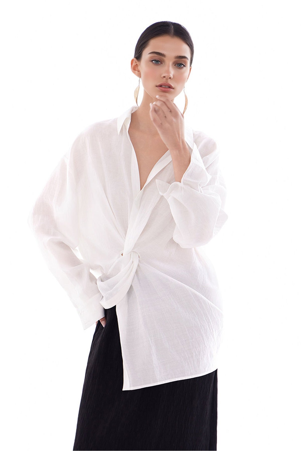 Long Sleeve Sunscreen Tencel Shirt With French Twist