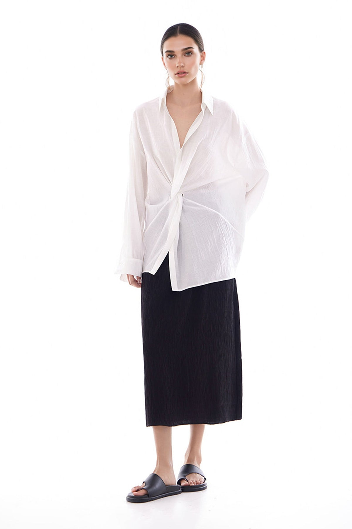 Long Sleeve Sunscreen Tencel Shirt With French Twist