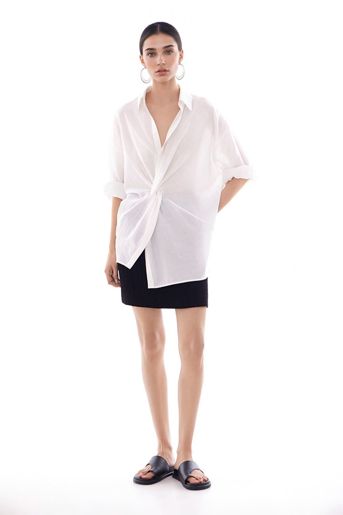 Long Sleeve Sunscreen Tencel Shirt With French Twist