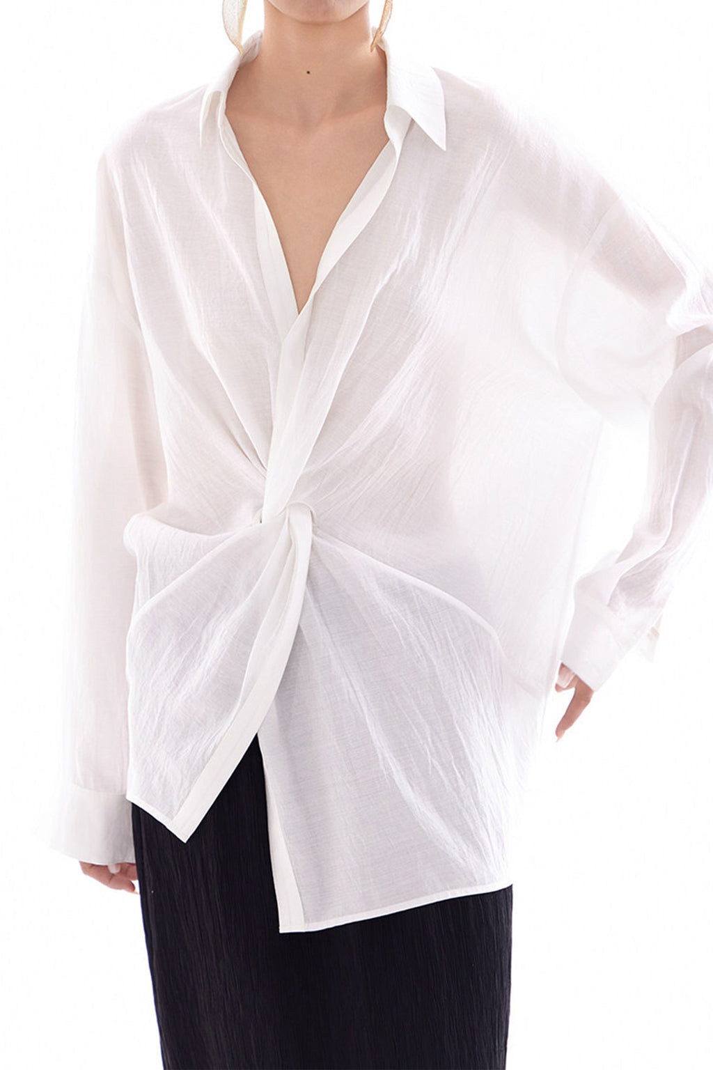 Long Sleeve Sunscreen Tencel Shirt With French Twist