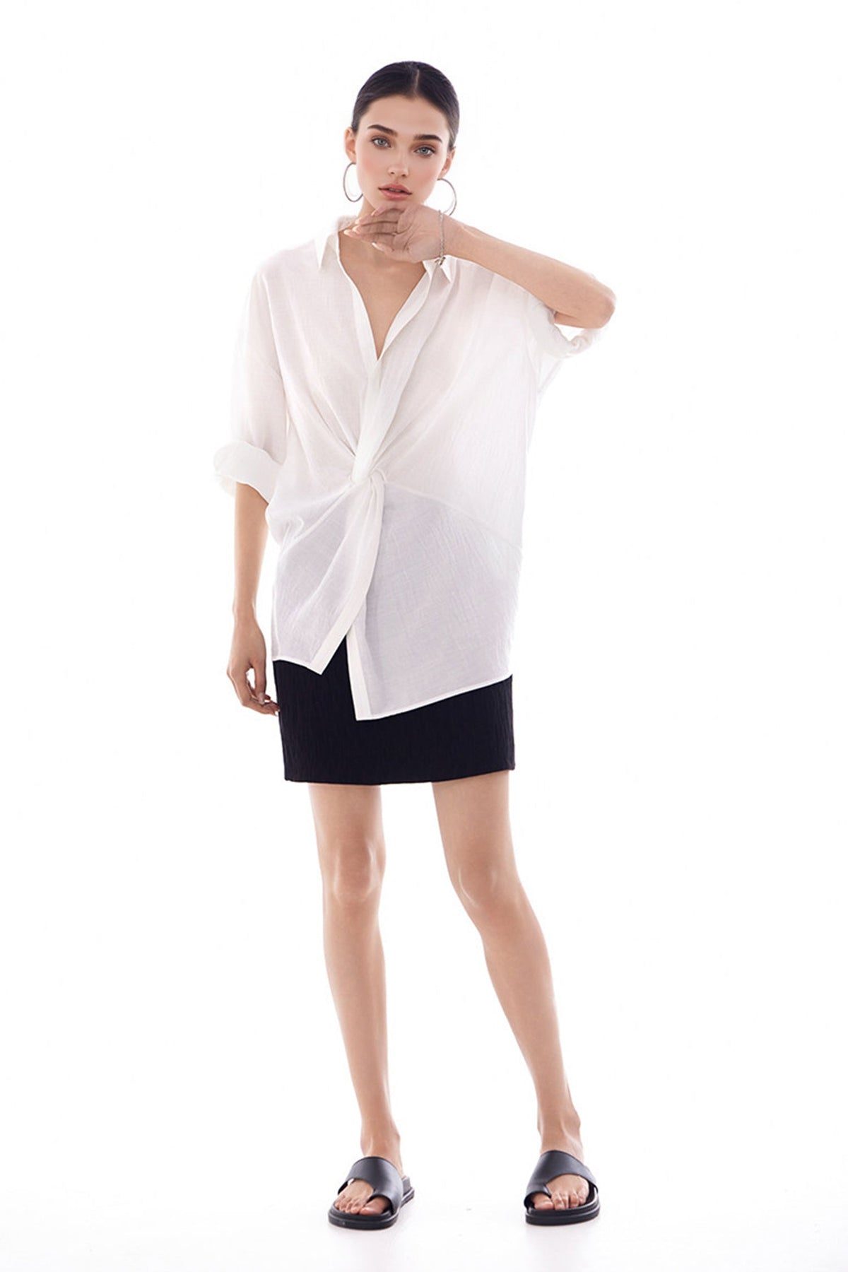 Long Sleeve Sunscreen Tencel Shirt With French Twist