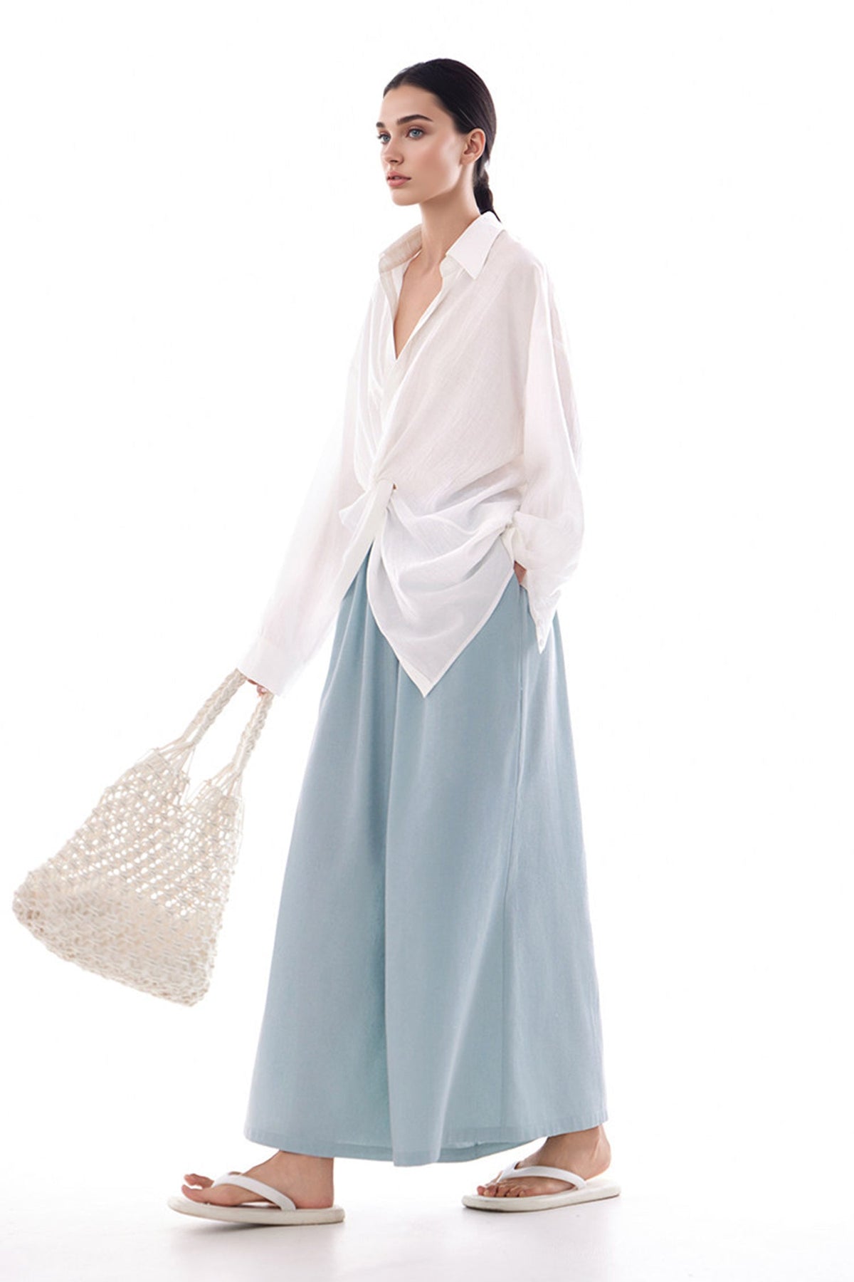 Long Sleeve Sunscreen Tencel Shirt With French Twist