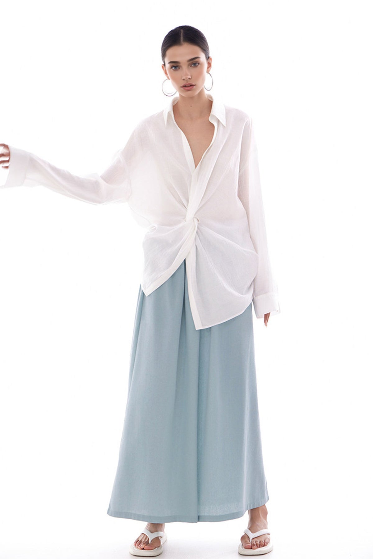 Long Sleeve Sunscreen Tencel Shirt With French Twist