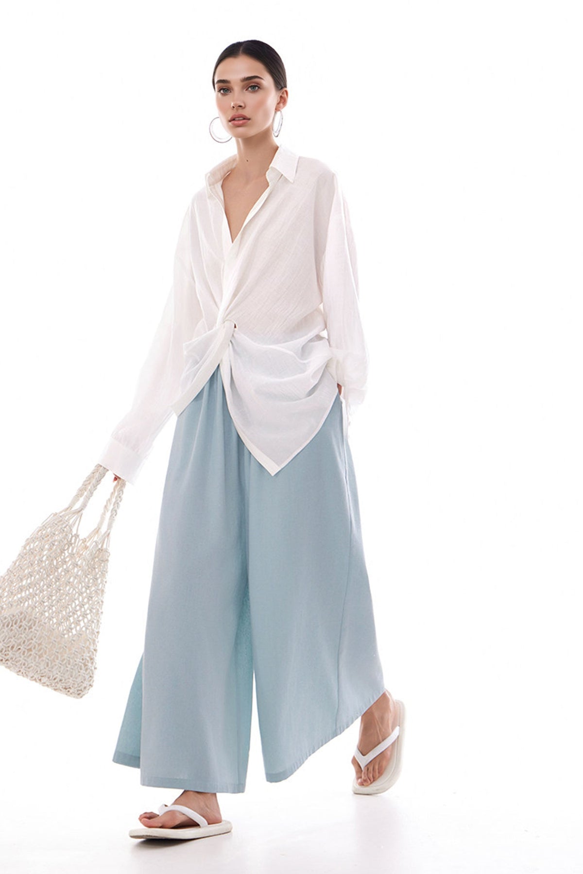 Long Sleeve Sunscreen Tencel Shirt With French Twist