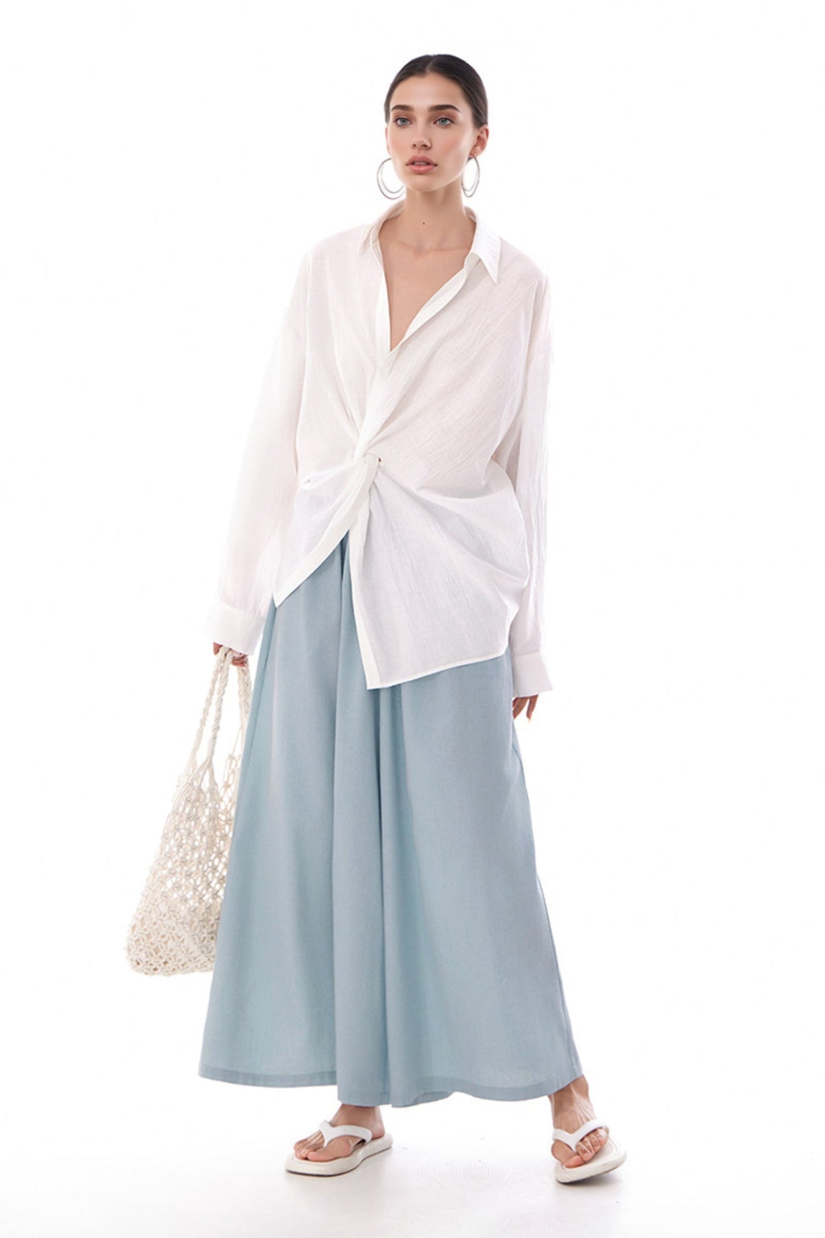 Long Sleeve Sunscreen Tencel Shirt With French Twist