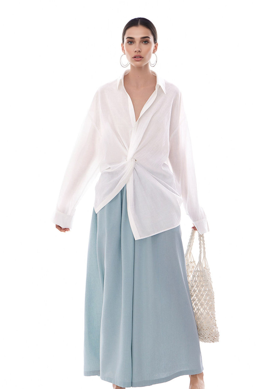 Long Sleeve Sunscreen Tencel Shirt With French Twist