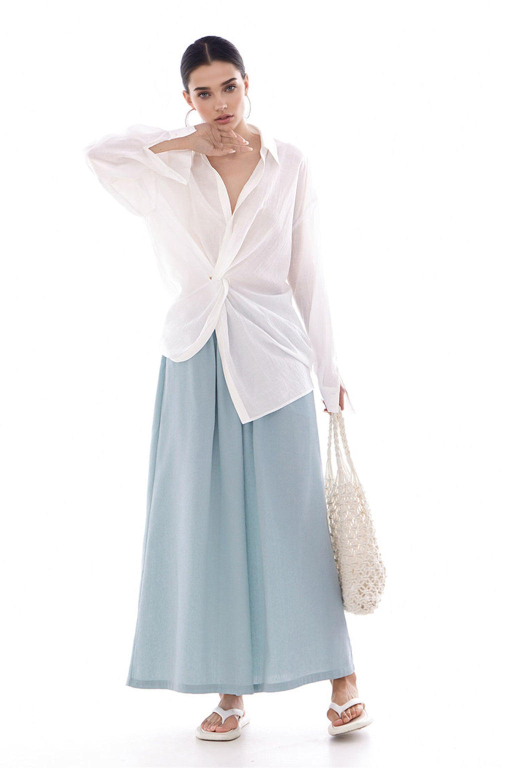 Long Sleeve Sunscreen Tencel Shirt With French Twist