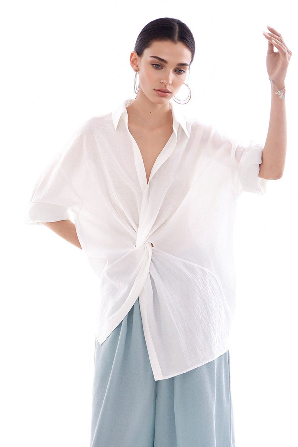 Long Sleeve Sunscreen Tencel Shirt With French Twist