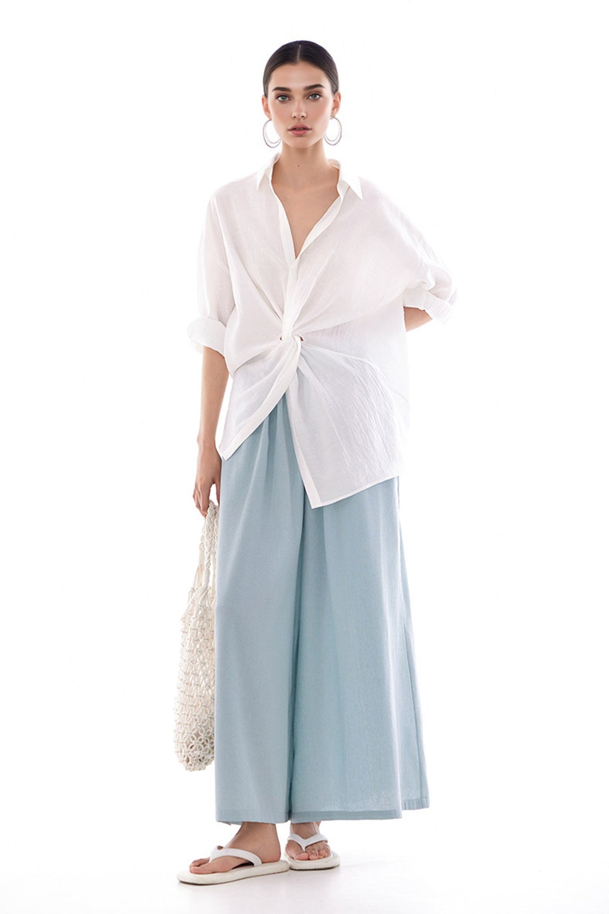 Long Sleeve Sunscreen Tencel Shirt With French Twist