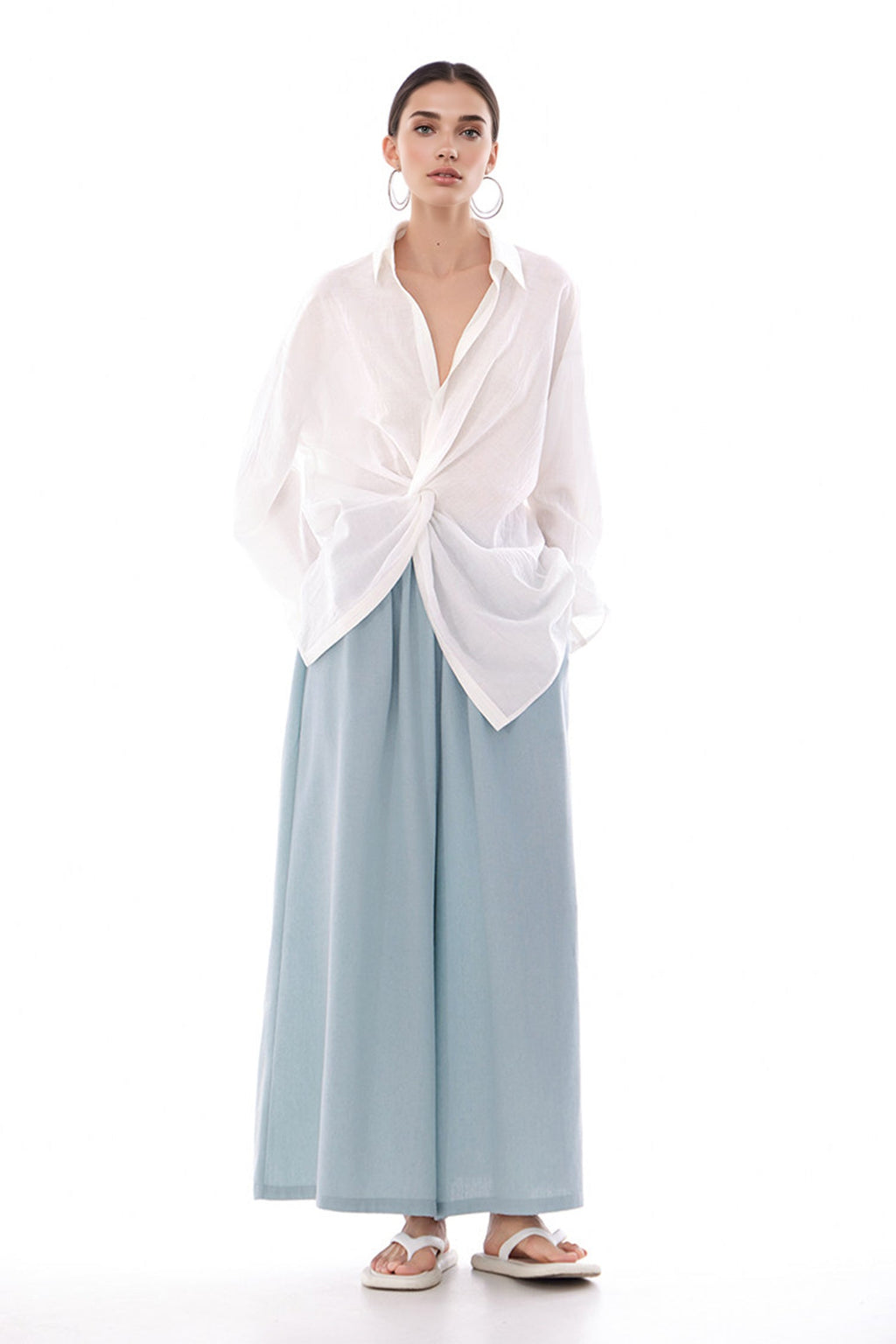 Long Sleeve Sunscreen Tencel Shirt With French Twist