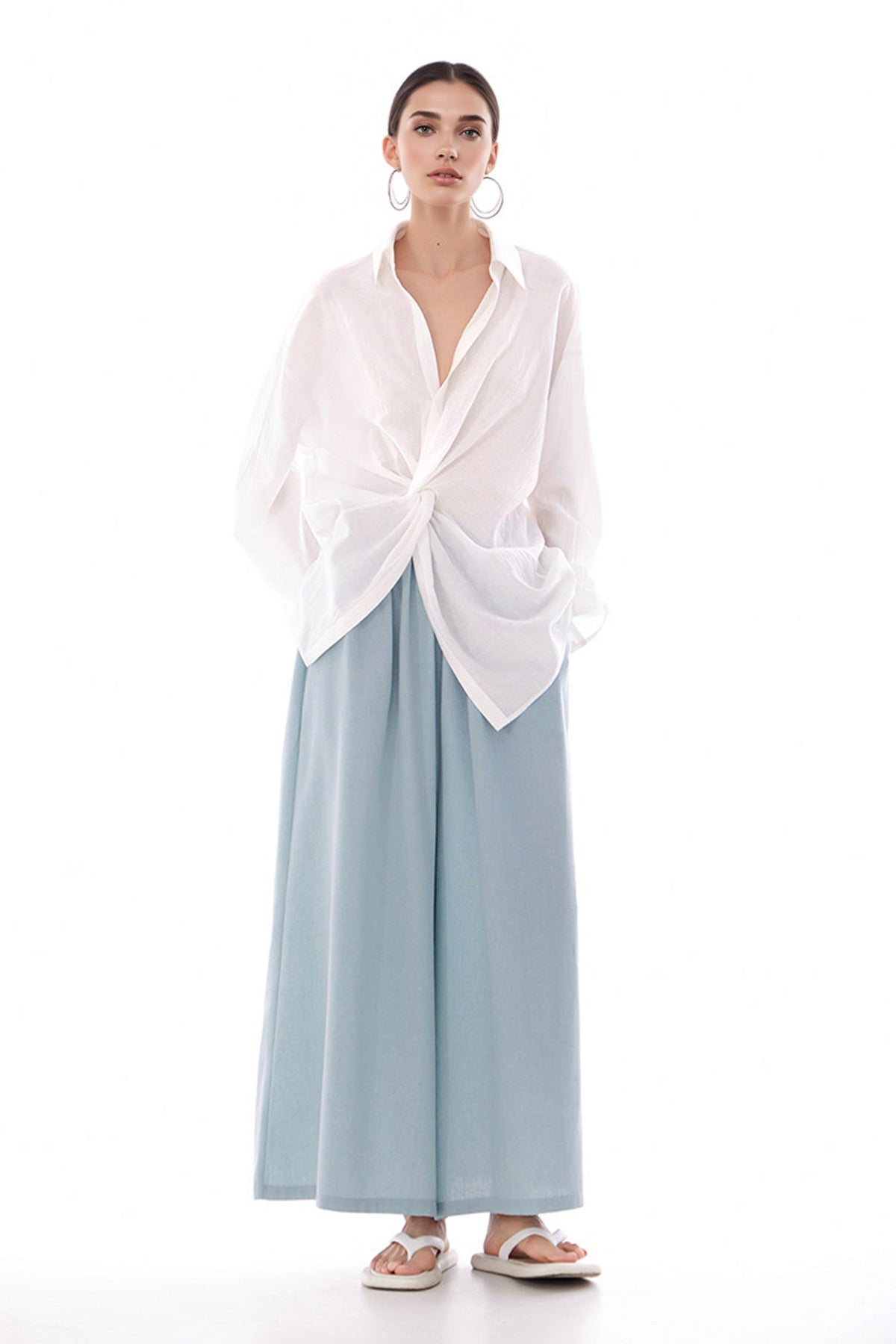 Long Sleeve Sunscreen Tencel Shirt With French Twist