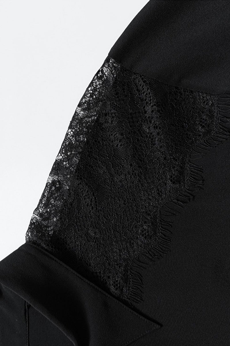 Loose Fit 100% Silk Lace Trim Long Sleeve Shirt