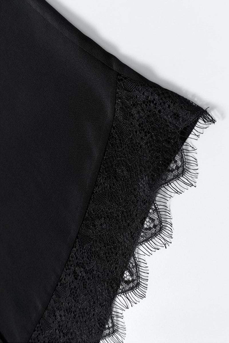 Loose Fit 100% Silk Lace Trim Long Sleeve Shirt