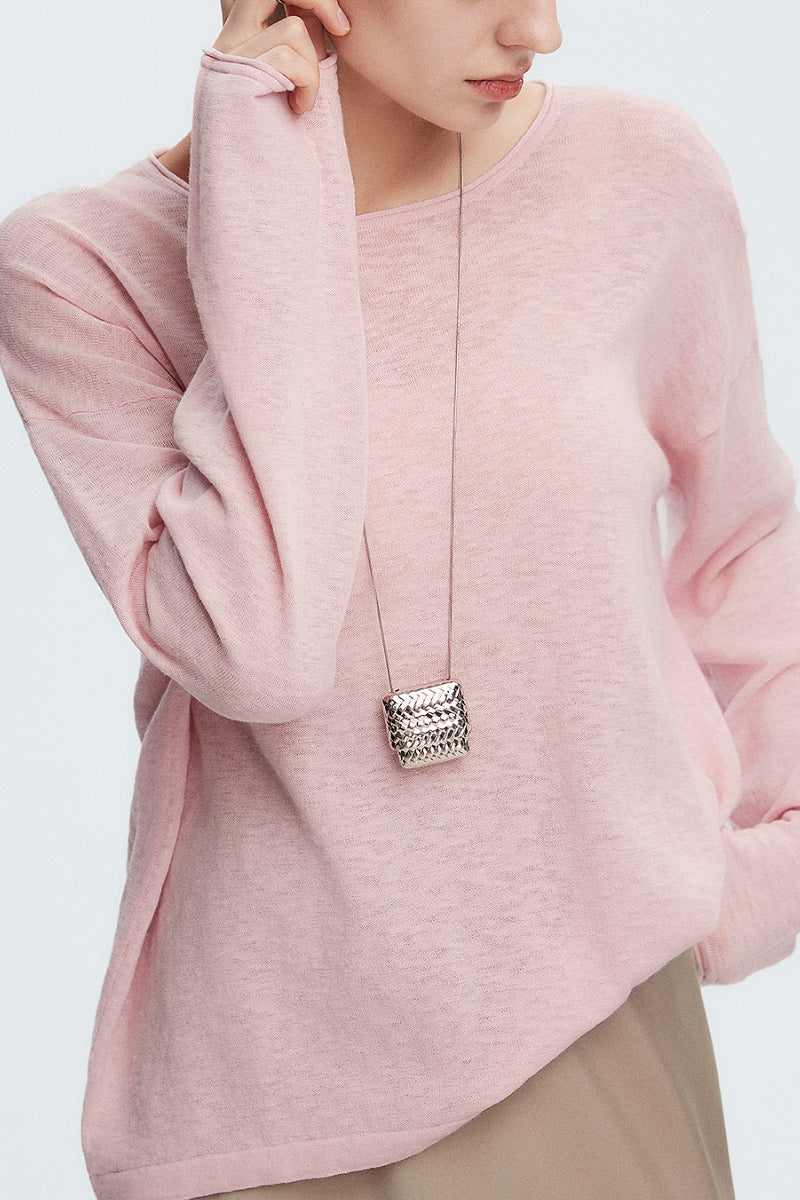 Loose Sheer Cotton-Linen Long-Sleeve Crew-Neck Knit T-Shirt