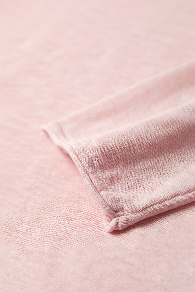Loose Sheer Cotton-Linen Long-Sleeve Crew-Neck Knit T-Shirt