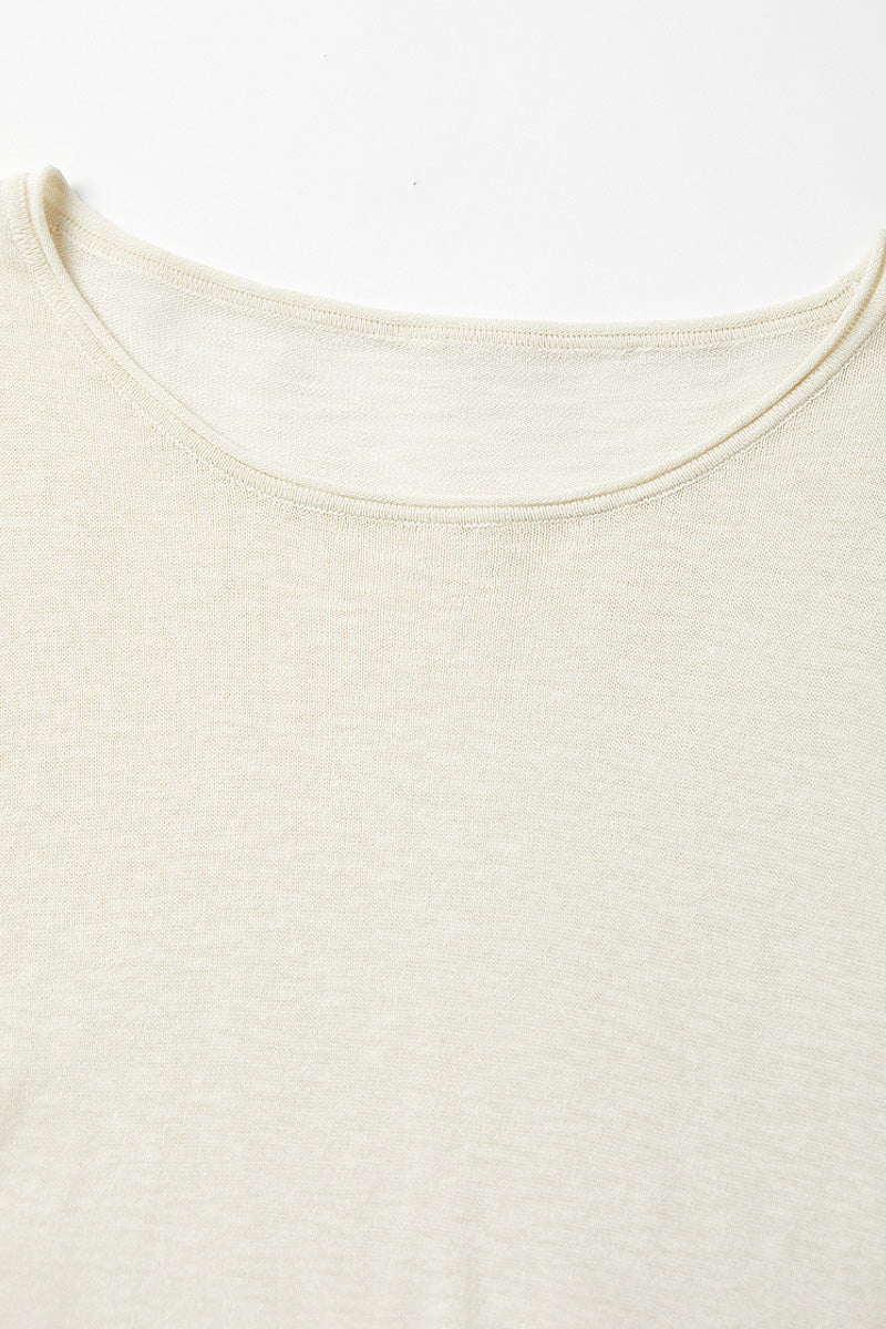 Loose Sheer Cotton-Linen Long-Sleeve Crew-Neck Knit T-Shirt