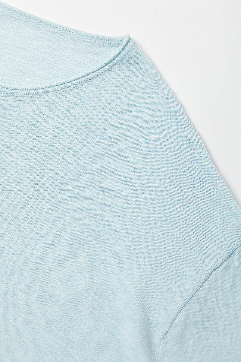 Loose Sheer Cotton-Linen Long-Sleeve Crew-Neck Knit T-Shirt