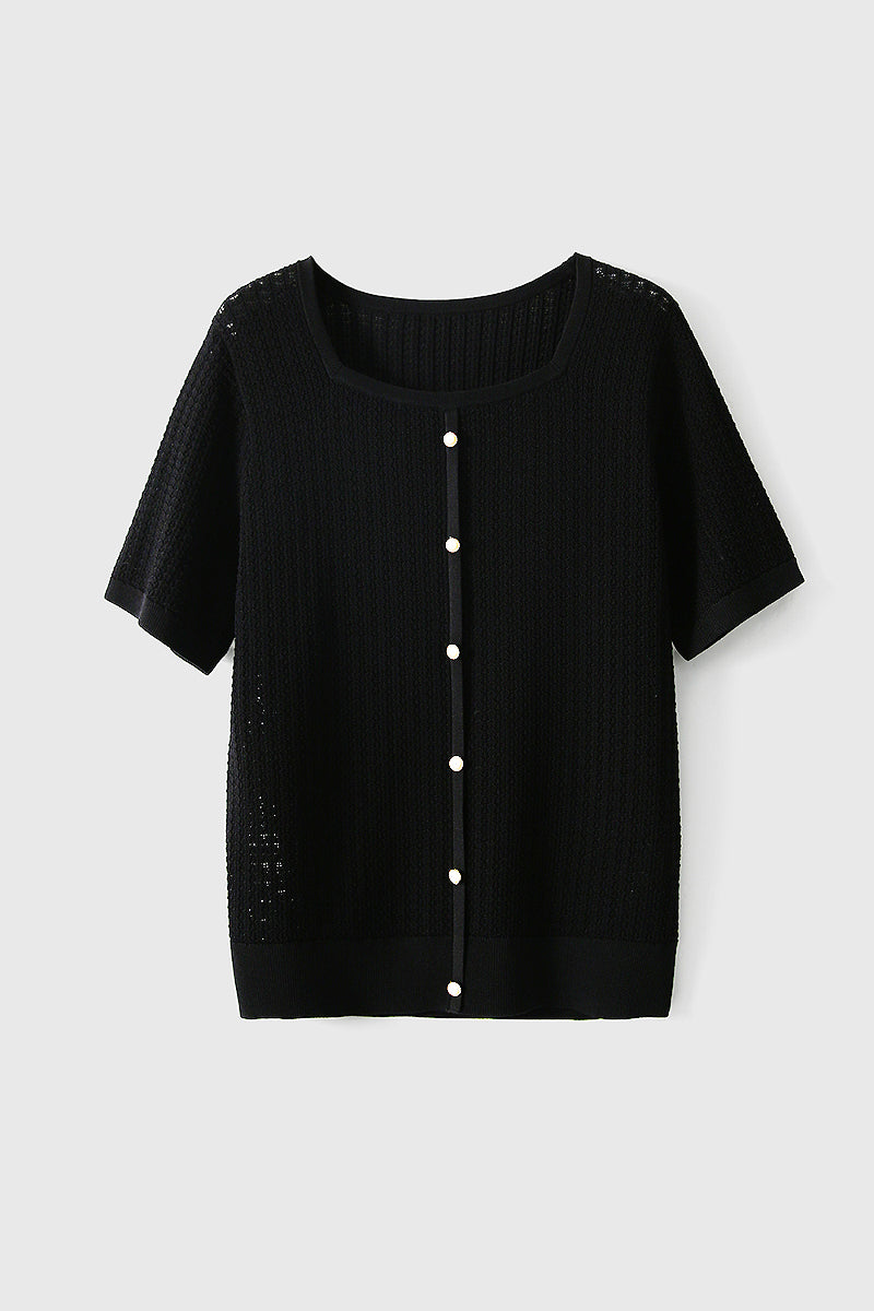 Machine Washable Silk Blend Short-Sleeve Knit Top
