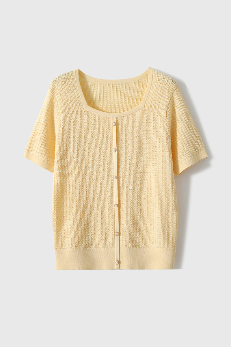 Machine Washable Silk Blend Short-Sleeve Knit Top