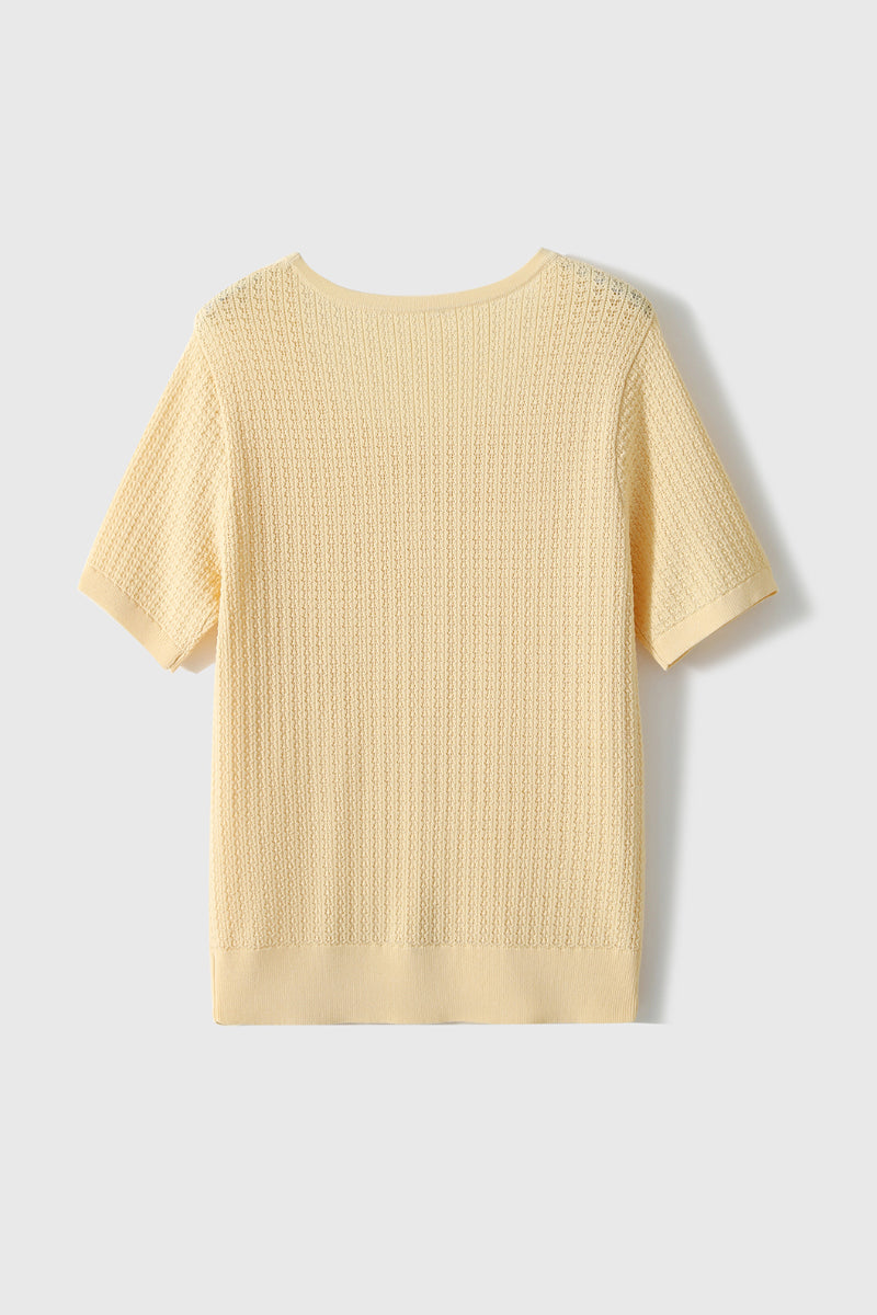 Machine Washable Silk Blend Short-Sleeve Knit Top