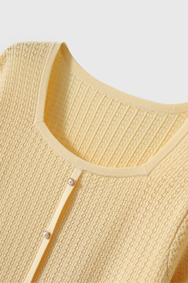 Machine Washable Silk Blend Short-Sleeve Knit Top