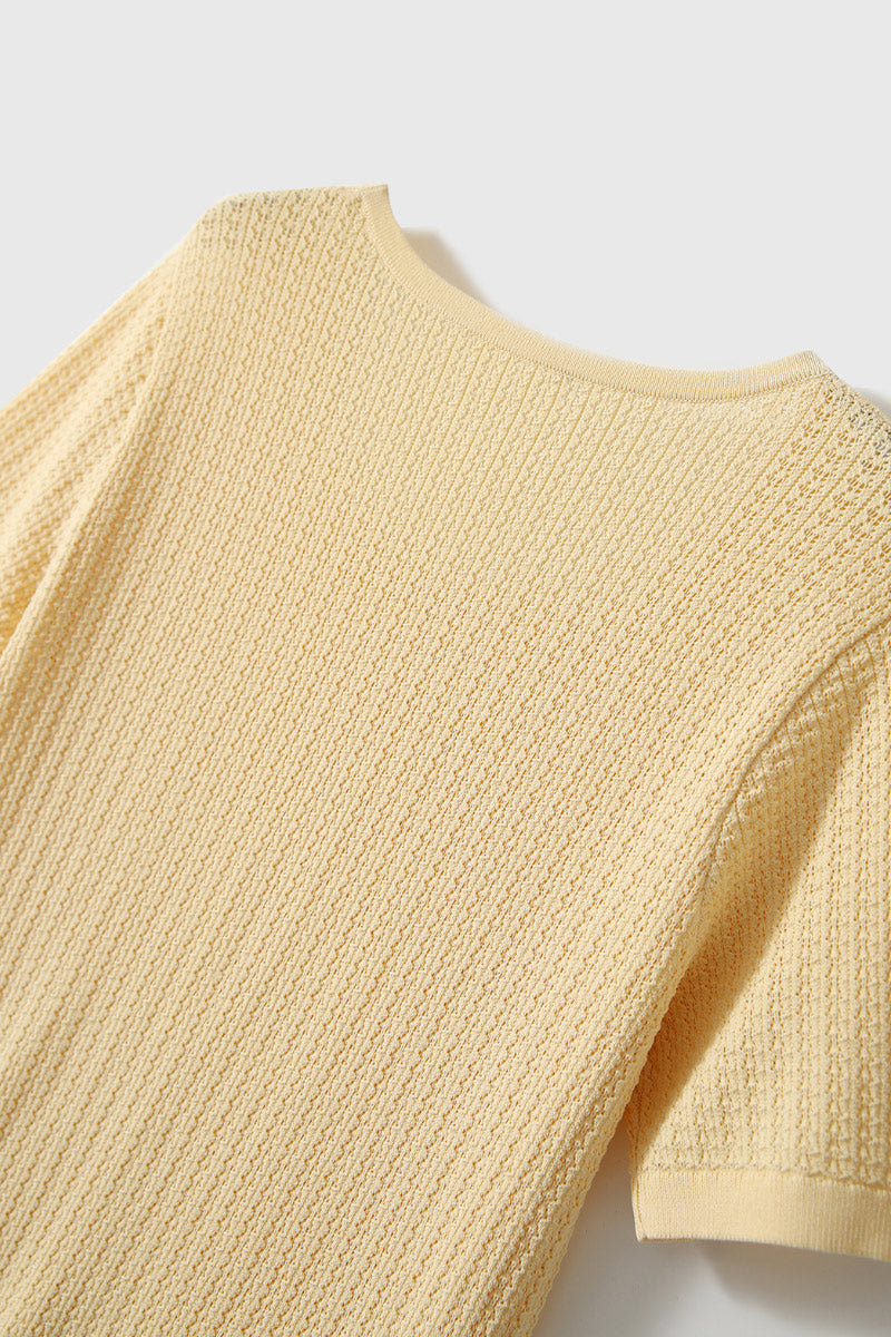 Machine Washable Silk Blend Short-Sleeve Knit Top