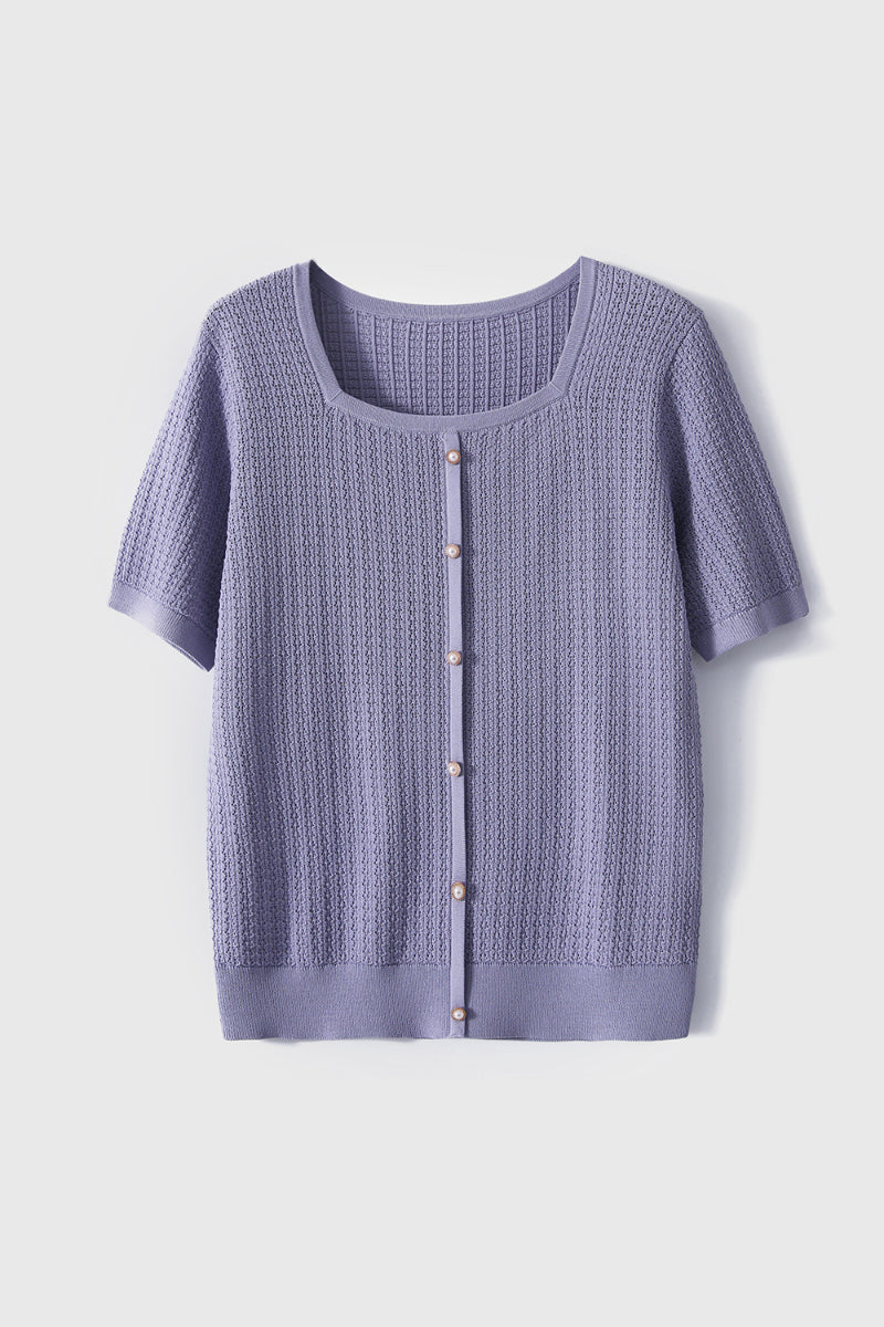 Machine Washable Silk Blend Short-Sleeve Knit Top