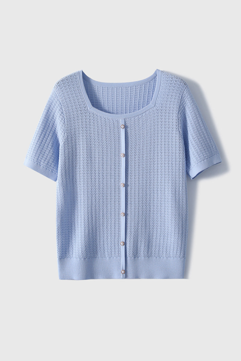 Machine Washable Silk Blend Short-Sleeve Knit Top