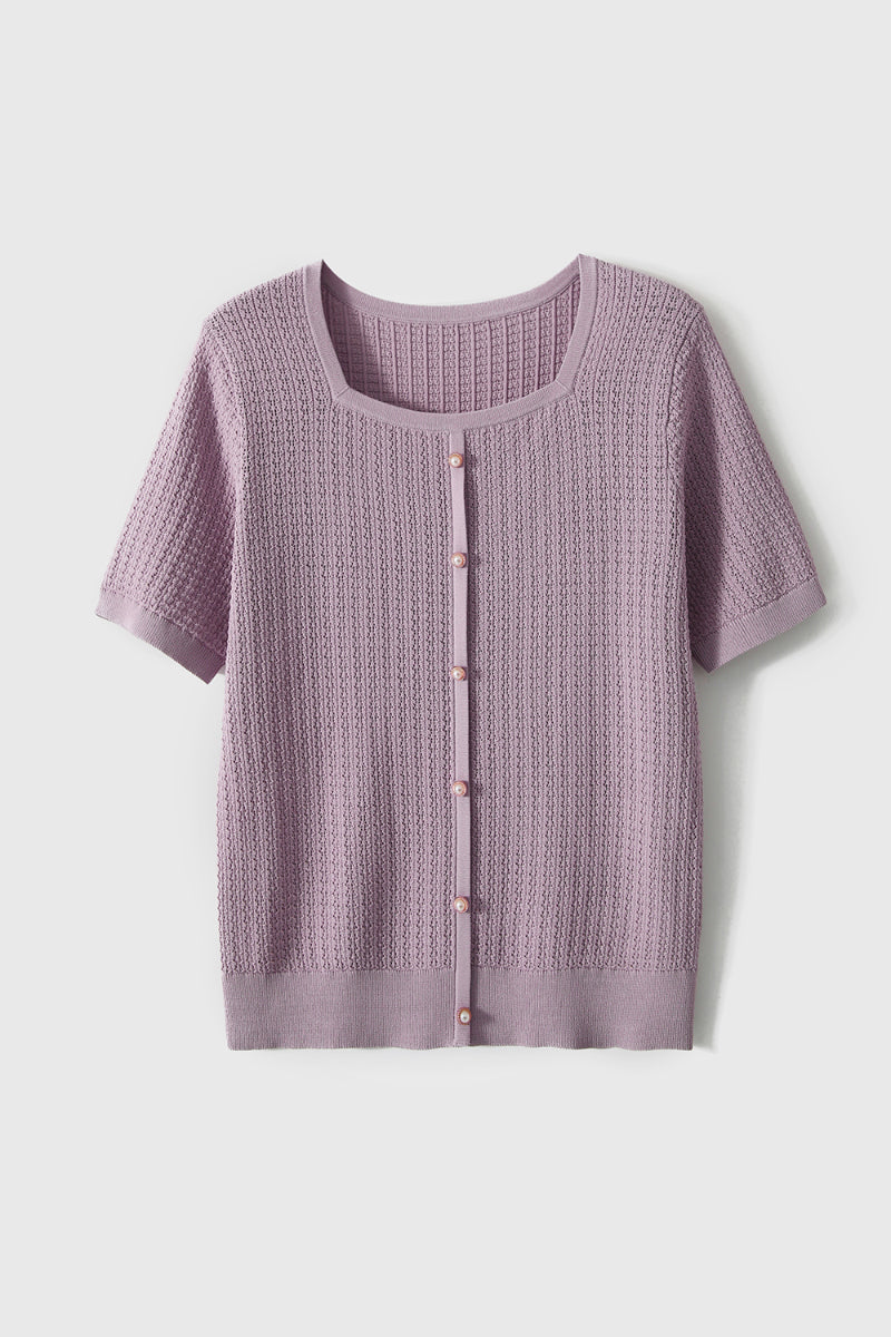 Machine Washable Silk Blend Short-Sleeve Knit Top