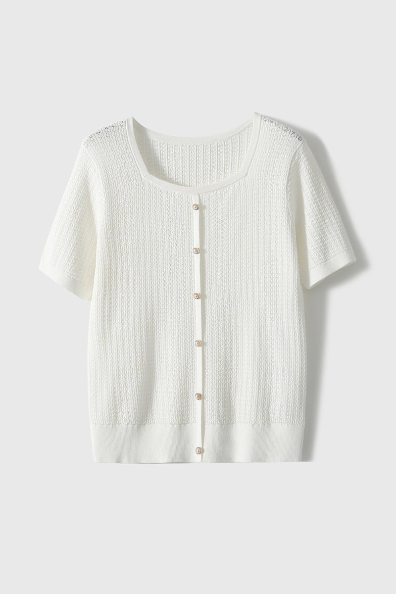 Machine Washable Silk Blend Short-Sleeve Knit Top