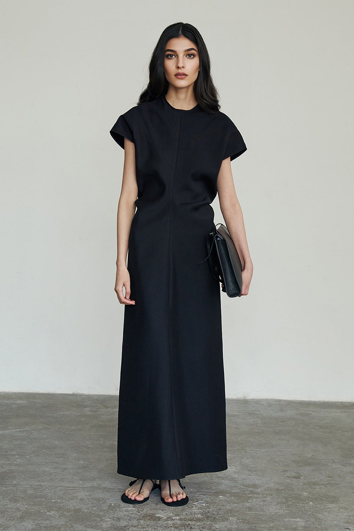 Minimalist Cap Sleeve Draped Waist Maxi Dress