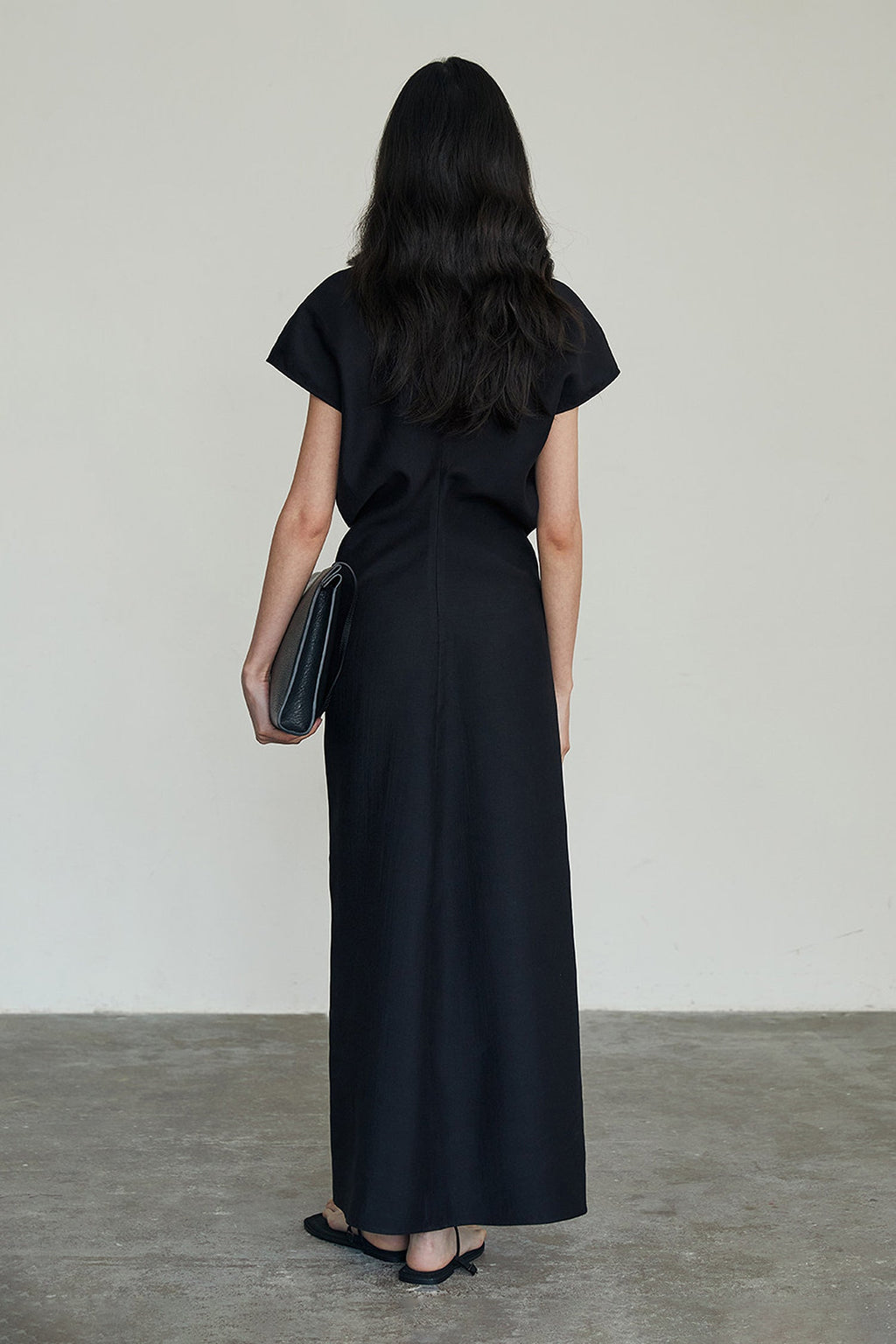 Minimalist Cap Sleeve Draped Waist Maxi Dress