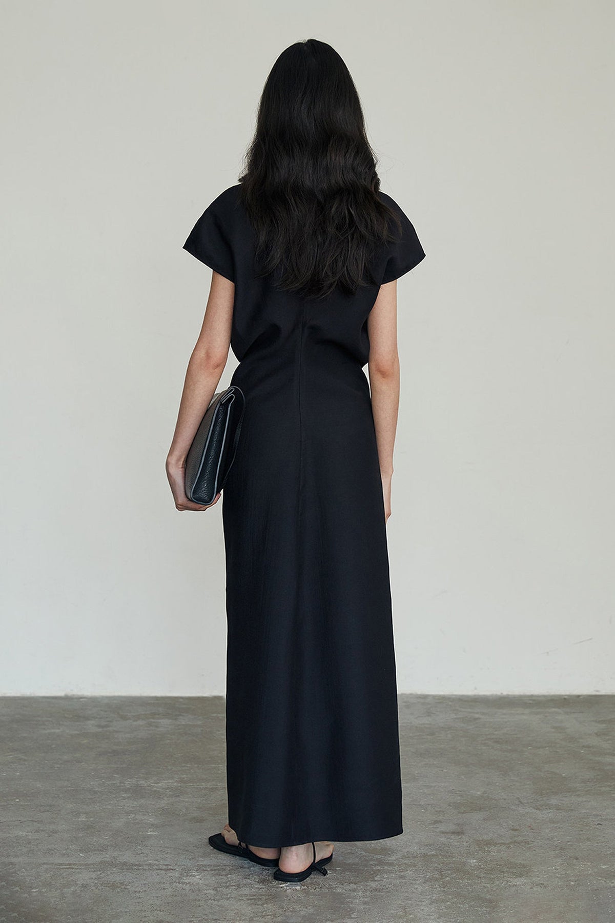 Minimalist Cap Sleeve Draped Waist Maxi Dress