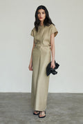 Minimalist Cap Sleeve Draped Waist Maxi Dress