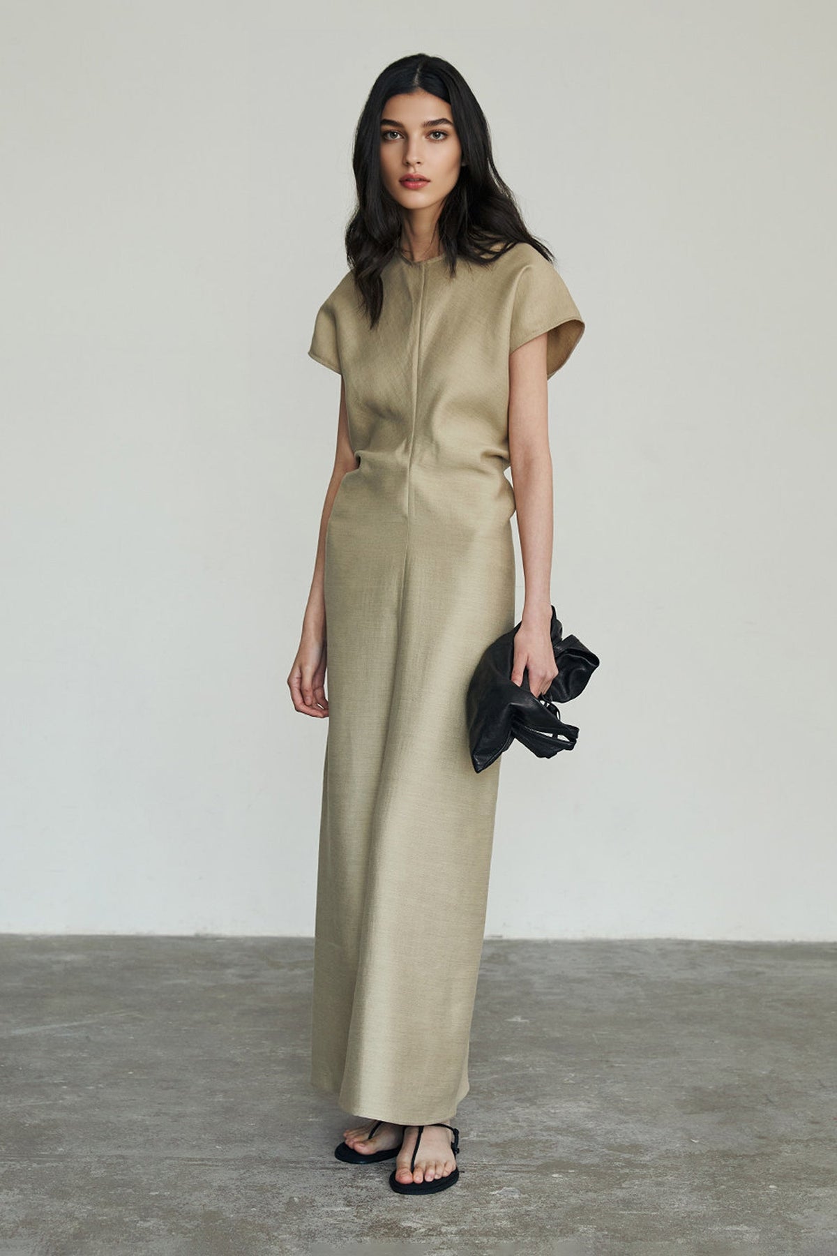 Minimalist Cap Sleeve Draped Waist Maxi Dress