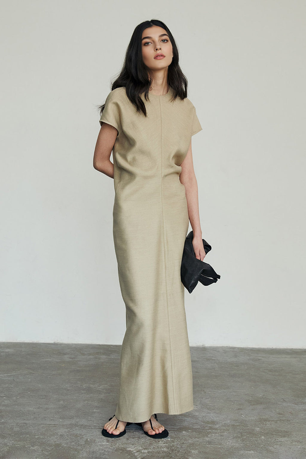 Minimalist Cap Sleeve Draped Waist Maxi Dress