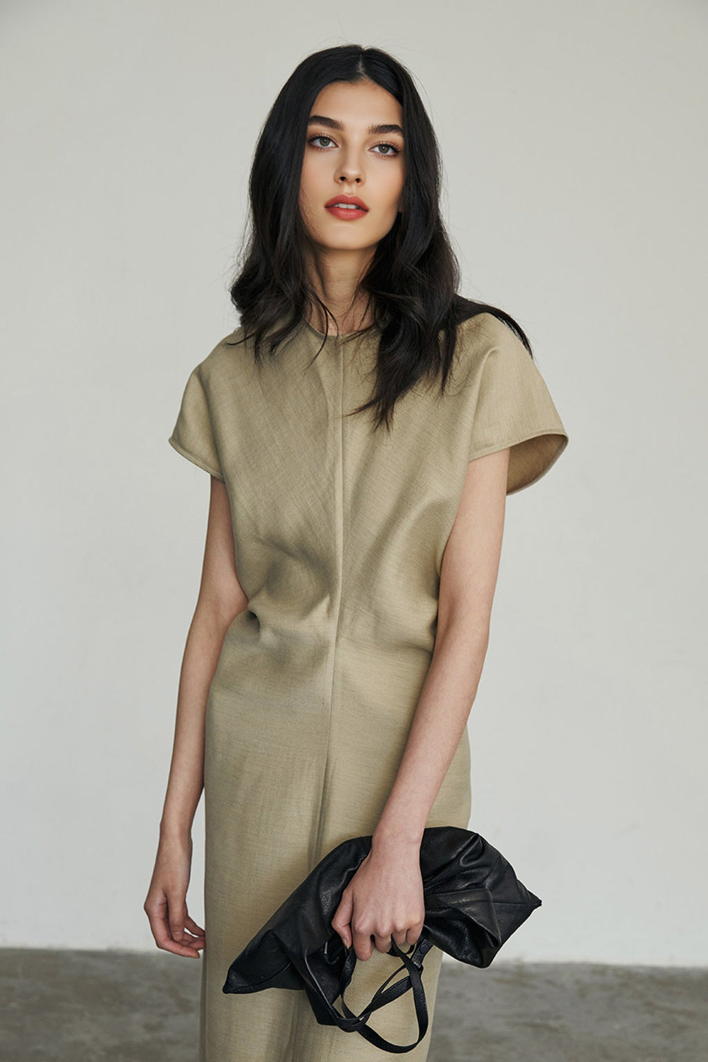 Minimalist Cap Sleeve Draped Waist Maxi Dress