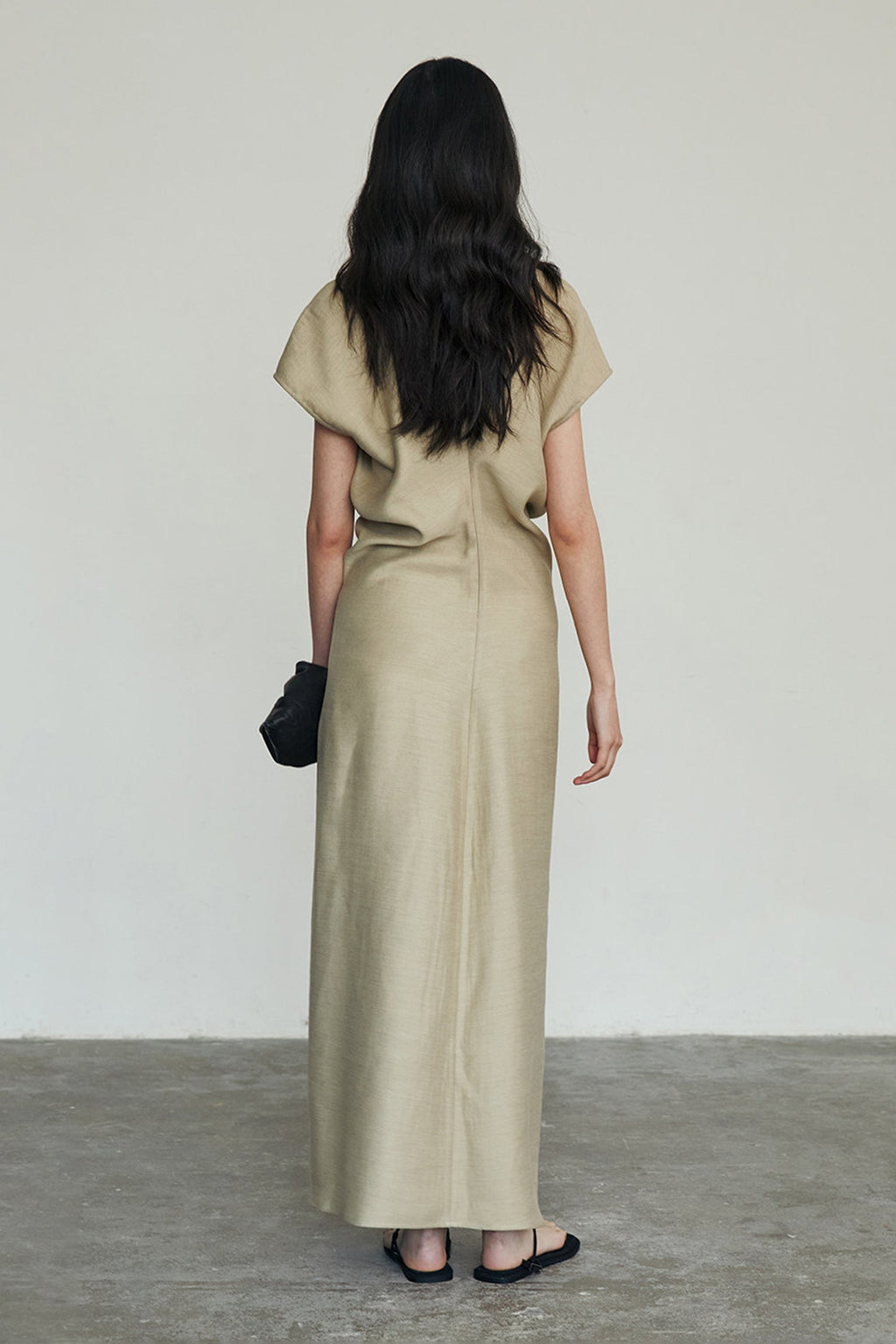 Minimalist Cap Sleeve Draped Waist Maxi Dress