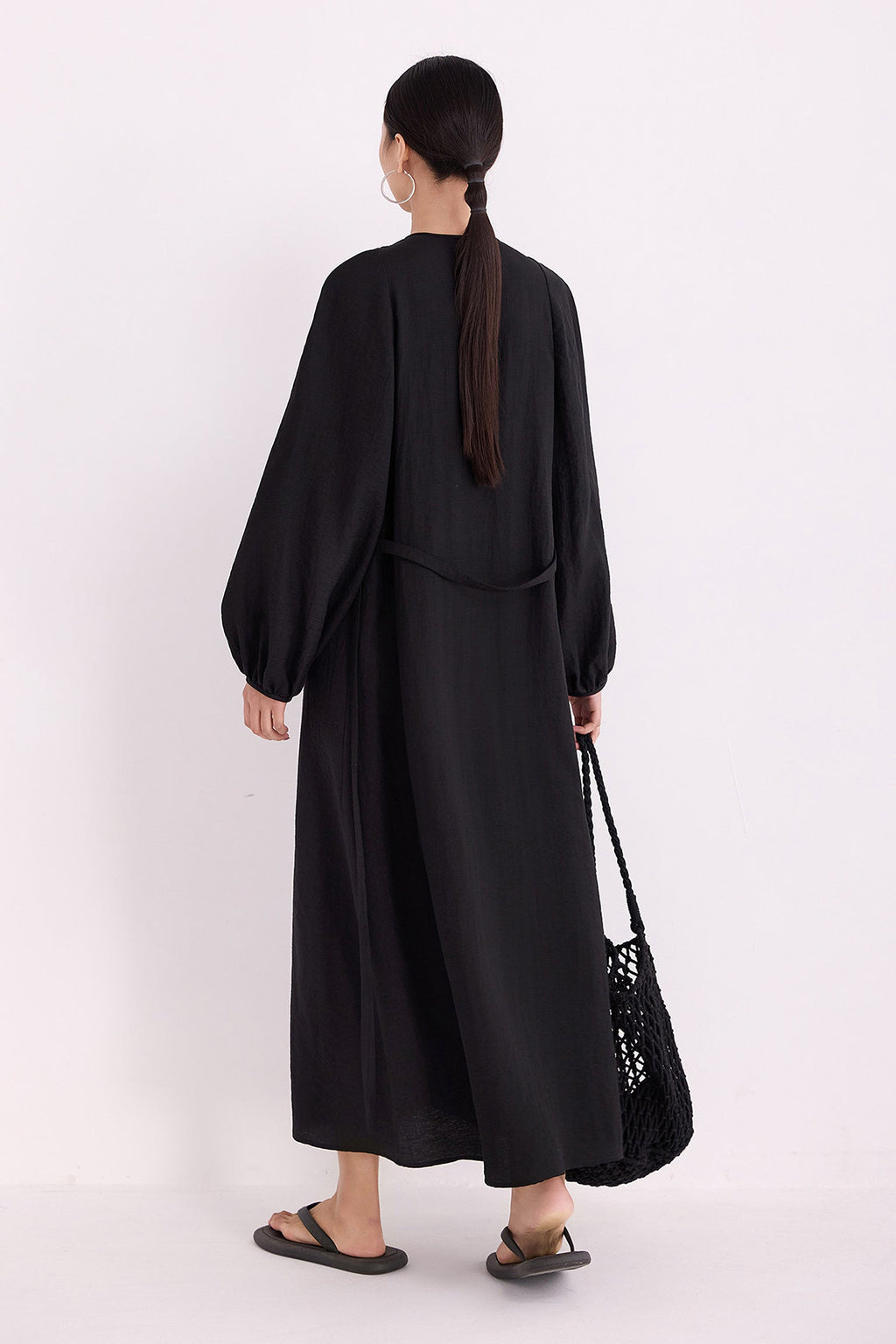 Minimalist Linen-Blend Long Sleeve Maxi Boho Dress
