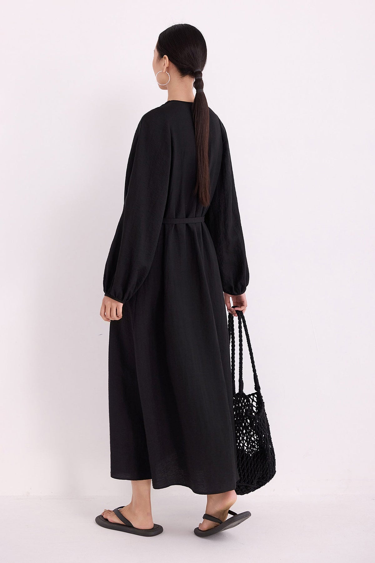 Minimalist Linen-Blend Long Sleeve Maxi Boho Dress