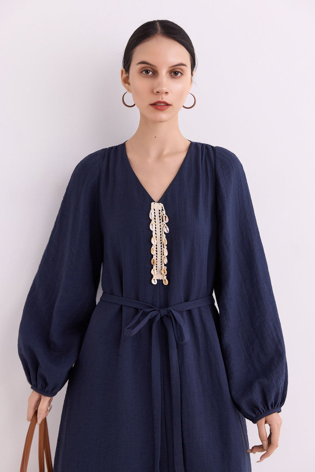 Minimalist Linen-Blend Long Sleeve Maxi Boho Dress