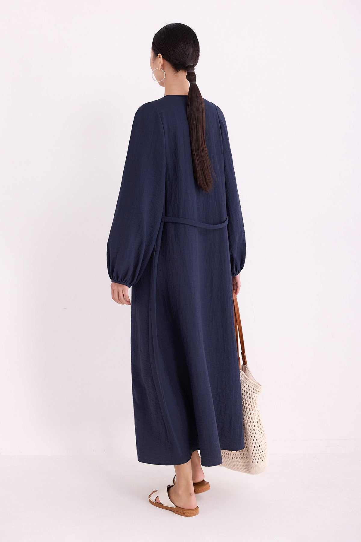 Minimalist Linen-Blend Long Sleeve Maxi Boho Dress